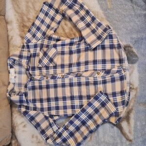 No Comment Girls Blue and Cream Plaid Shirt